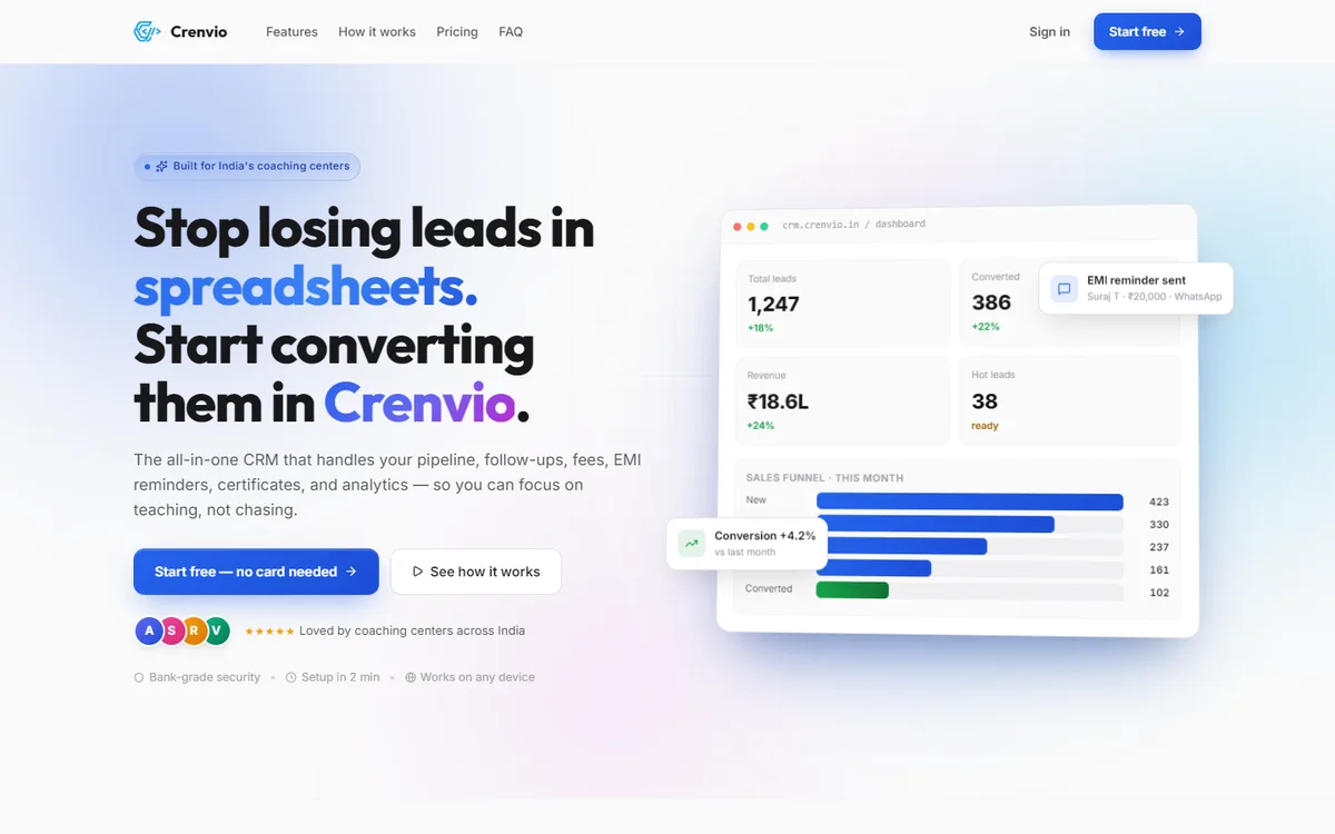 Crenvio CRM website